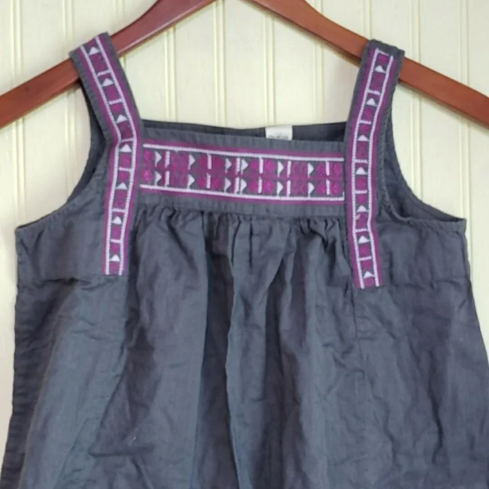 OshKosh B'gosh Tank Top Girls 12 Gray Embroidered Square Neck Summer Shirt